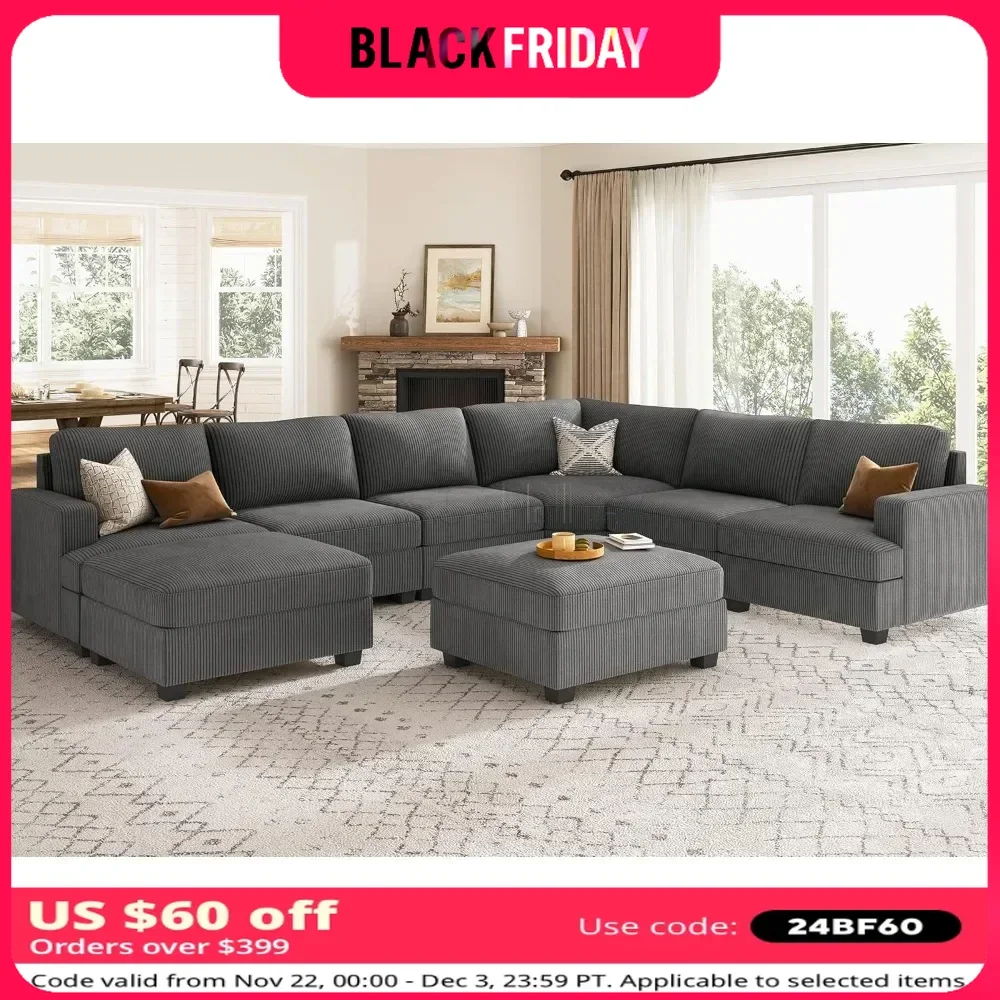 

Sectional Couch with Storage Ottoman U Shape Sectional Couches for Living Room Corduroy Modular Corner Sectional Sofa