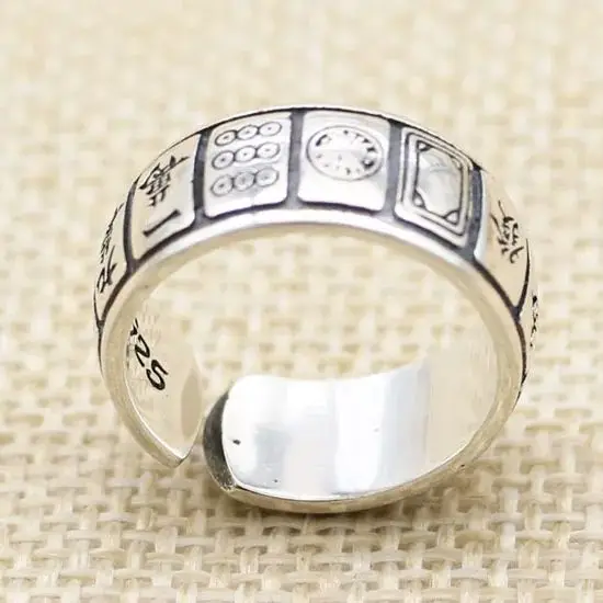 S925 Sterling Silver Ring Mahjong Thirteen Tide Couple Accessories Punk Style Personalized Jewelry  Gifts for Lovers