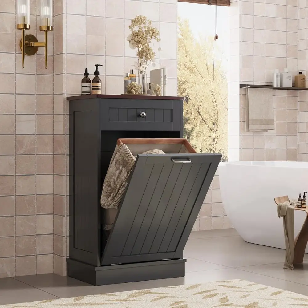 

Out Trash Cabinet,Wooden Kitchen Trash Bin Holder Garbage Bin Recycling Cabinet Laundry Hamper with Solid Wood Countertop and Hi