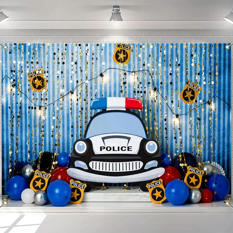 

LS Police Car Balloon Backdrops 1st Birthday Child Baby Photo Props Adult Kids Decors Photography Photo Studio Backgrounds ﻿