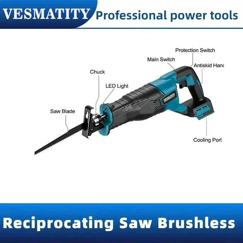 Electric Tool VESMATITY Cordless Reciprocating Saw Multifunctional Outdoor Handheld Mini Saw for 18V-20V Battery Compact - view 6