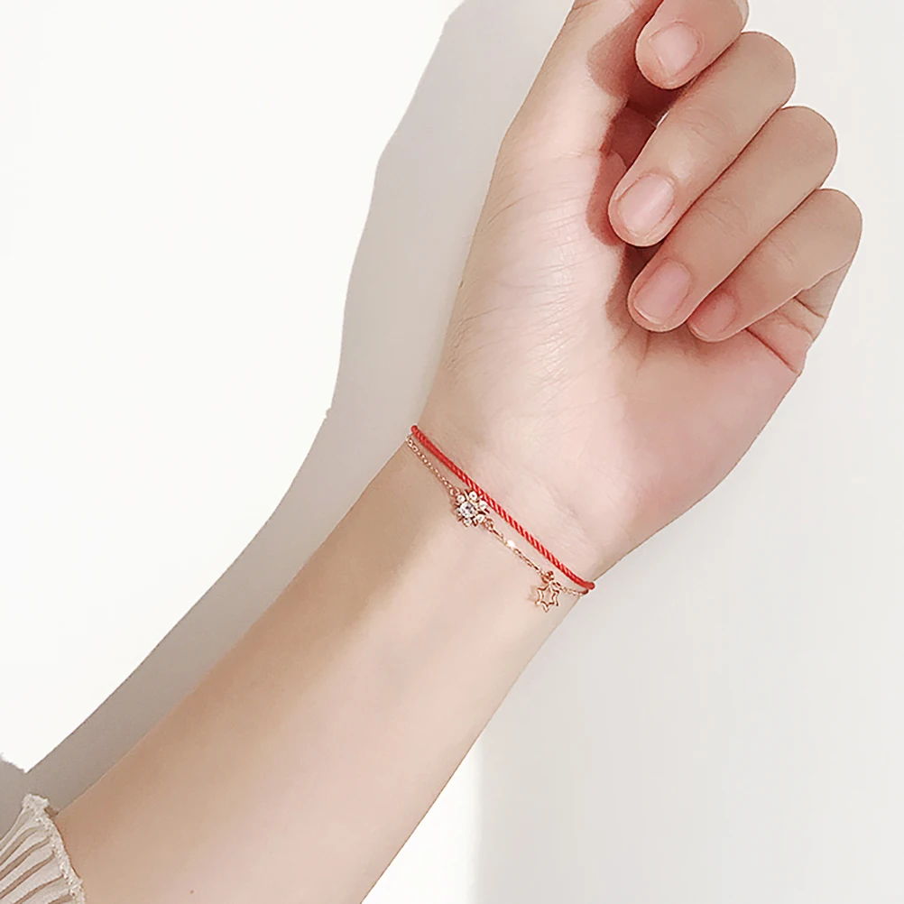 

Red Rope Sterling Silver Snowflake Bracelet Women Adjustable 925 Pure Silver Lucky Jewelry Travel Business Gifts