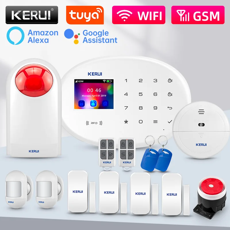KERUI W202 Tuya Smart WIFI Alarm System Wireless Home Burglar Security Alarm System Control Siren Motion Detector Smoke Sensor