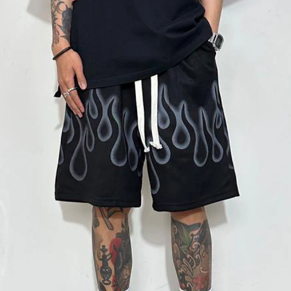 Casual Gym Wear Flame Print Shorts Bodybuilding Shorts Breathable Fabric Casual Shorts Running Apparel Casual Wear