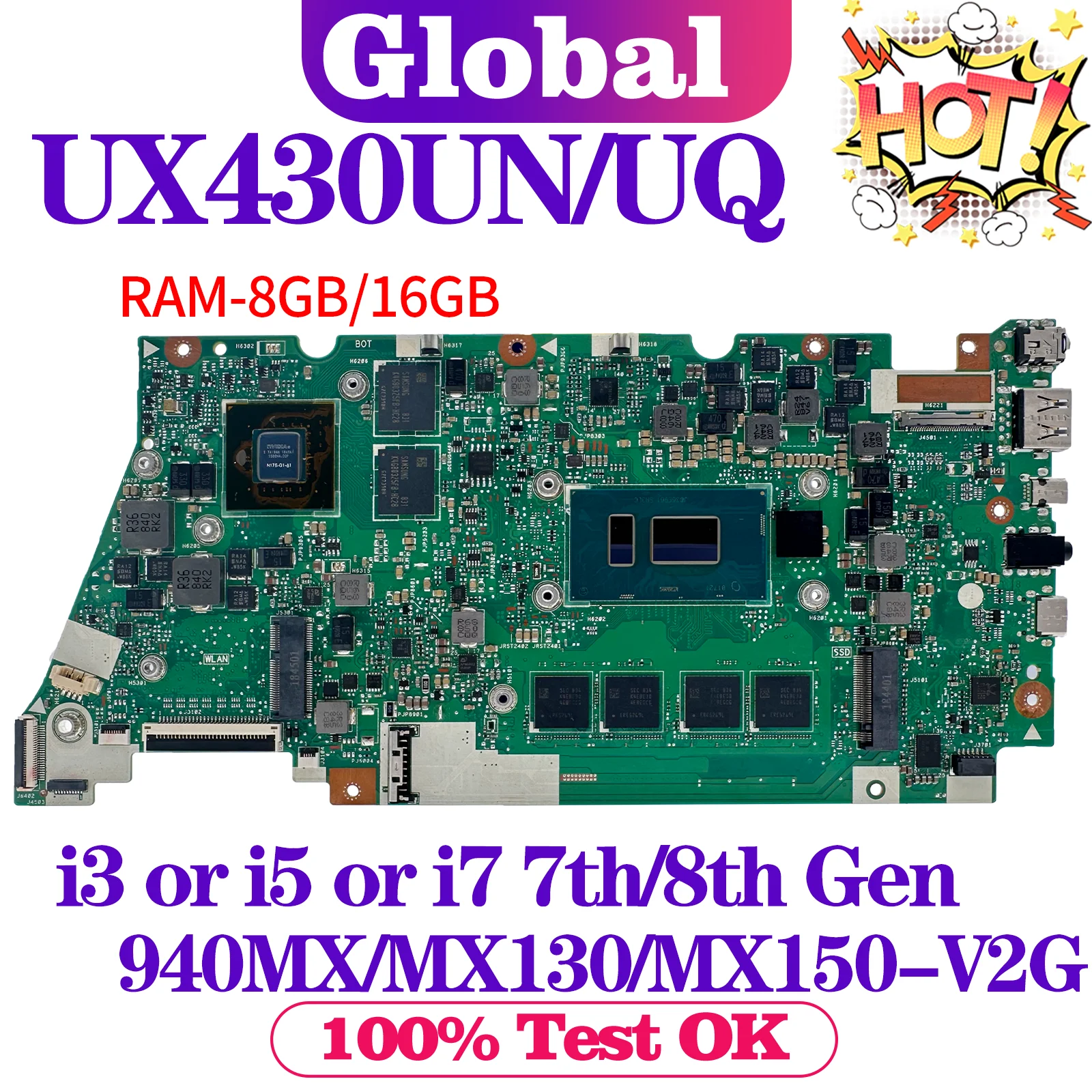 

KEFU UX430UN Mainboard For ASUS UX430 UX430UQ RX430UQ BX430UQ RX430UN BX430UN UX430UNR UX430UA Laptop Motherboard