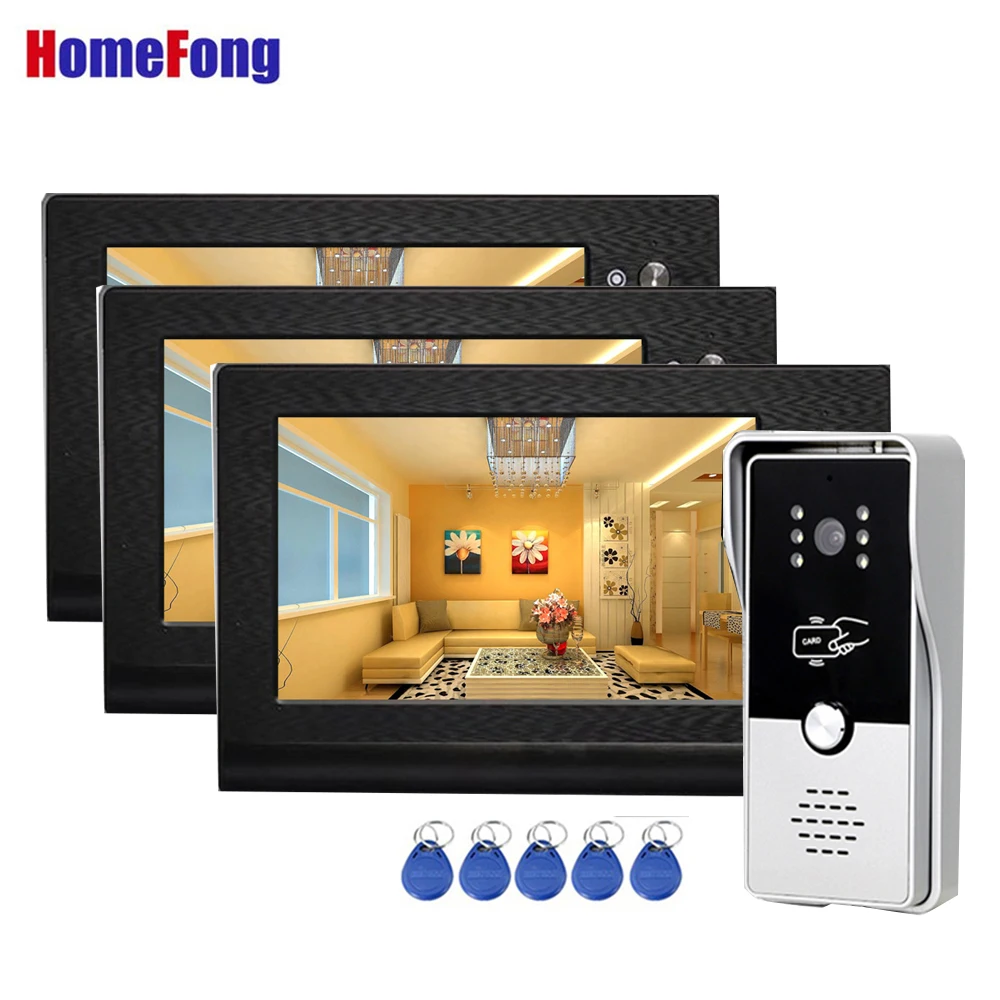 Homefong-Home Intercom Video Door, telefone campainha com câmera, controle de acesso, monitores múltiplos, portão de desbloqueio, RFID, 7"