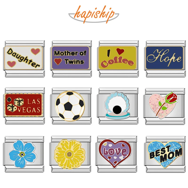Hapiship 2024 Fashion Family Hope Daughter Travel Charm Italian Links Fit 9mm Bracelet Stainless Steel Making DIY Jewelry DJ770