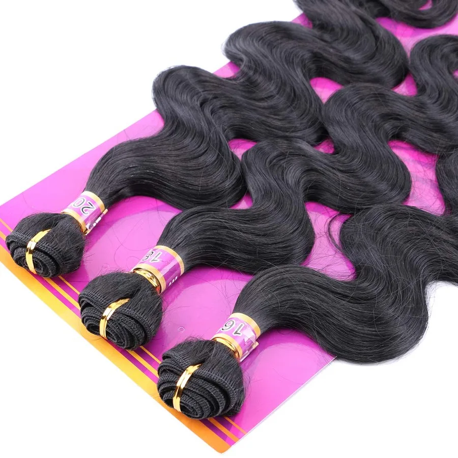 3 حزم الجسم موجة الاصطناعية نسج الشعر ملحقات في 16 18 و 20 بوصة مع مختلط اللون لحمة شعر أسود للمظهر الطبيعي