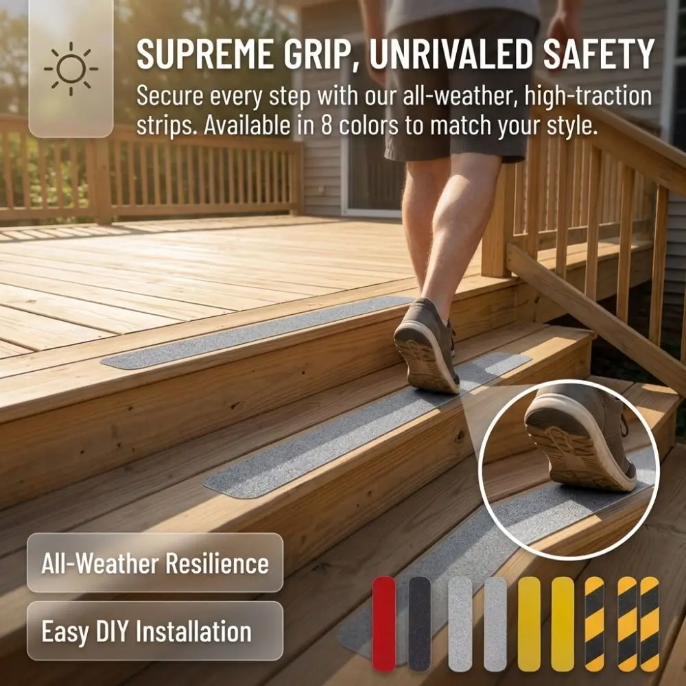 8Pcs Tire Tread Texture Stair Tread Anti-Slip Tape Luminous Waterproof Floor Step Grip Tape Durable Strong Adhesive