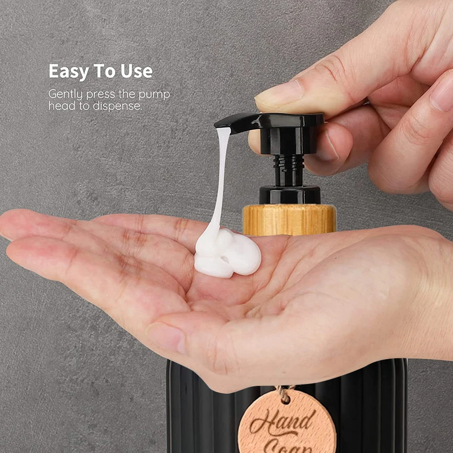 Matte Black Soap Dispenser Bottle for Shower Wall Refillable Shampoo Conditioner Bodywash Bottle with Wooden Tag