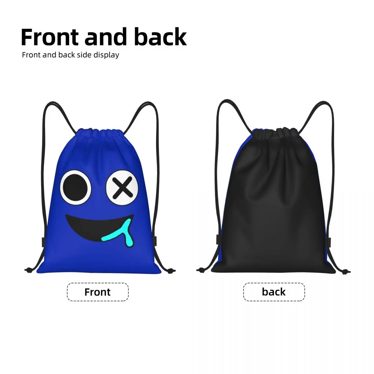 Custom Blue Face Rainbows Friend Drawstring Bag Women Men Lightweight Video Game Sports Gym Storage Backpack