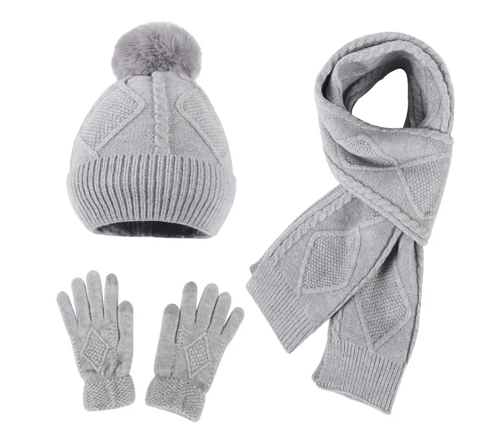 Beanie Hat Scarf and Gloves Set for Men and Women, Warm Skull Caps, Cold Weather, Snow Ski, Outdoor Head Wear, Winter