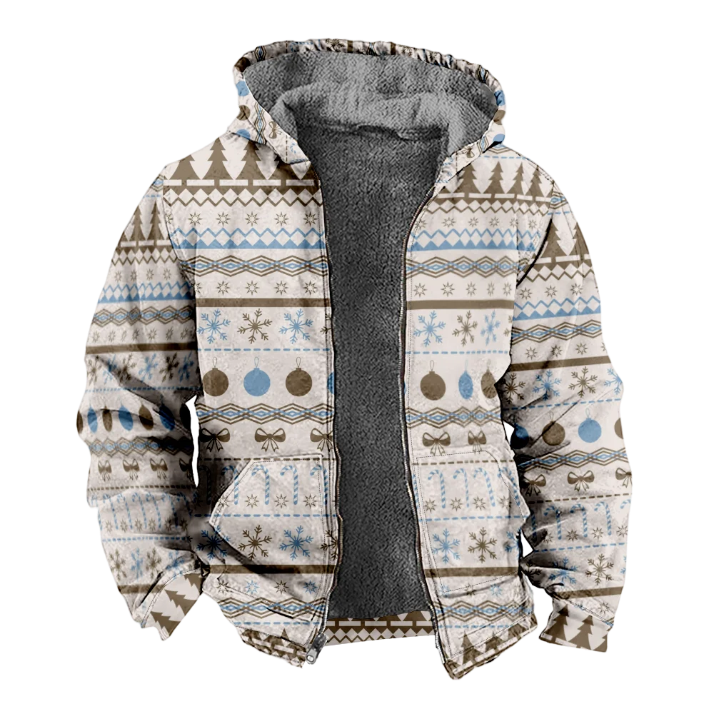 Men's Winter Jackets Coats,retro geometric snowflake Pattern Cotton Clothes Overcoat Hooded Normcore CAMPUS