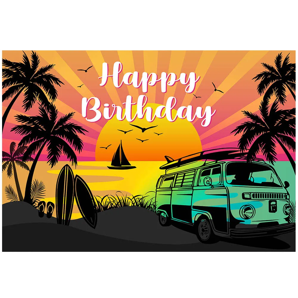 Mocsicka-Fondo de cumpleaños para adultos y niños, telón de playa con Palmera, surf de verano, decoración de fiesta de vacaciones, accesorios de estudio fotográfico