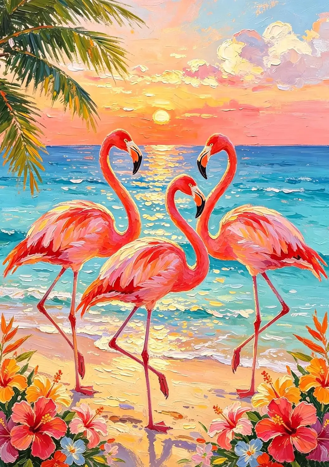Bandera de Jardín con Diseño de Flamencos, Playa, Océano, Flores, Verano y Sol, 28 x 40 Pulgadas, Doble Cara, Decorativa para Exteriores, Welco PPZ