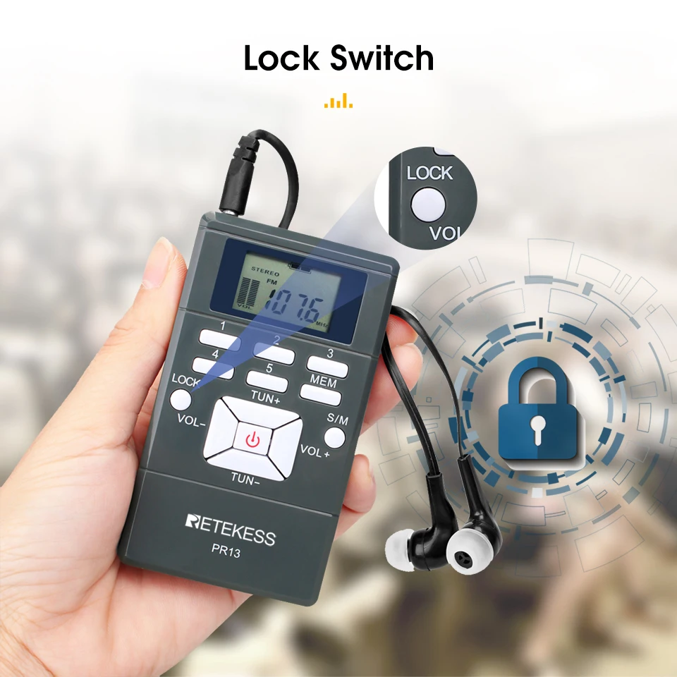 RETEKESS PR13 Mini Radio FM Tragbare Radios auf Batterien Uhr Taschenradio Empfänger DSP Stereo Für Wanderung Jog Tour Guide Training – Detail 6