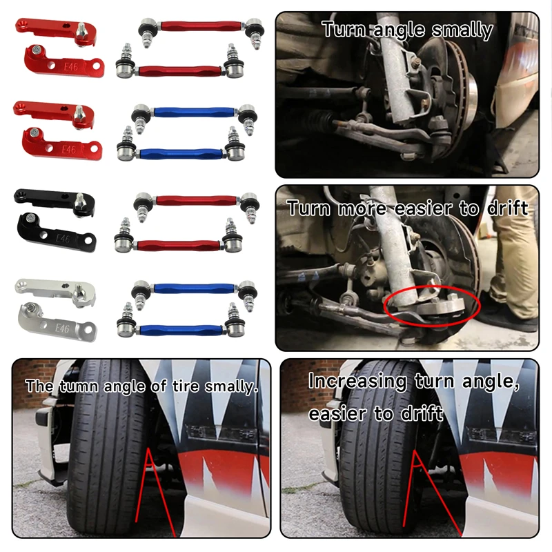 Adapter increasing Tuning Drift turn angles 25%-30% + Sway Bar Drop Links Kit Fits For BMW E46 98-06 Black/Red/Blue/Silver