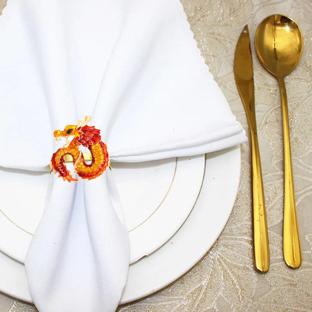 

4Pcs Decorative Napkin Rings Dragon Theme Dining Table Accessories for New Year Valentine Day Celebration Dragon Napkin Buckles