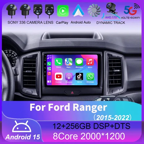 Radio de coche Android 15 estéreo pantalla QLED para Ford Ranger 2015 2016 2017 2018 2019-2022 GPS Multimedia Carplay Autoradio unidad principal