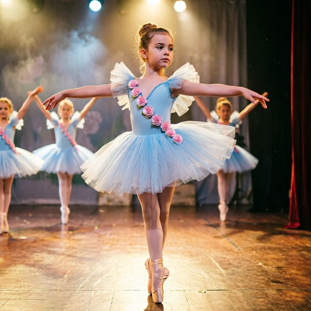 

Girls Blue Floral Ballet Dress Children Clothing Dance Costumes High Quality Performance Dance Wear Girls' Stage Performance