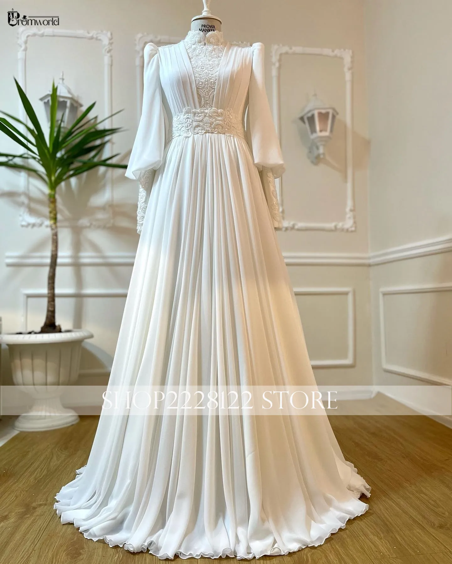 Robe De Mariée, Франция, свадебное платье 2024, кружевное шифоновое платье трапециевидной формы с бисером, Дубай, арабское платье невесты, свадебное платье с длинными рукавами