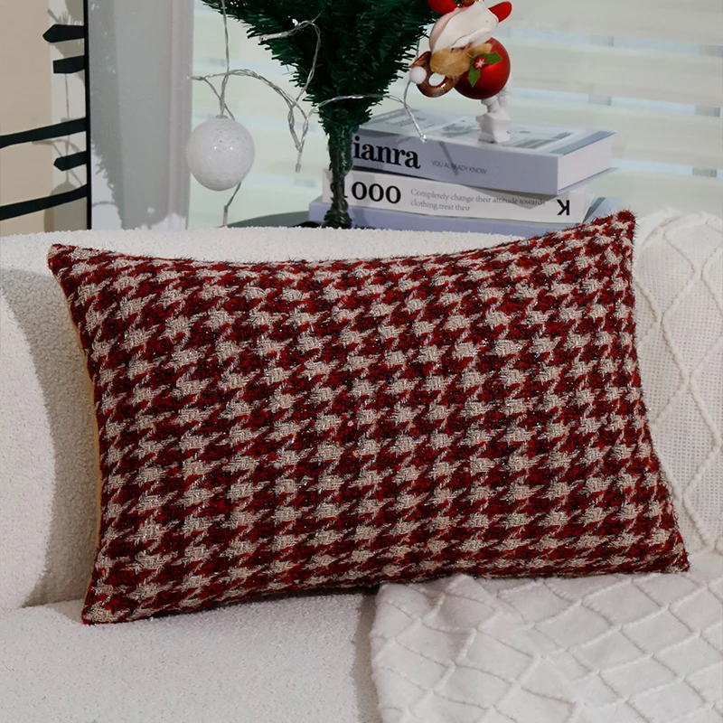 

Cushion Cover Christmas Supplies Retro Red Houndstooth 30x50 45x45cm Pillowcase for Bedroom Sofa Christmas Home Decoration Party