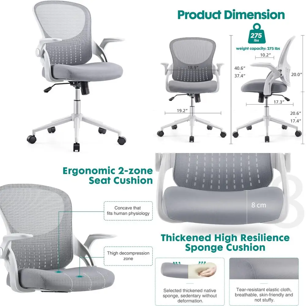 

Ergonomic Flip-up Arm Swivel Desk Chair for Home Office with Wide Seat and Thick Cushion