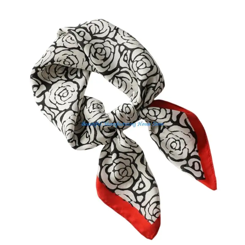 Fotografia 3: E56A Lenço pescoço elegante com design camélia Lenço quadrado multiuso feminino