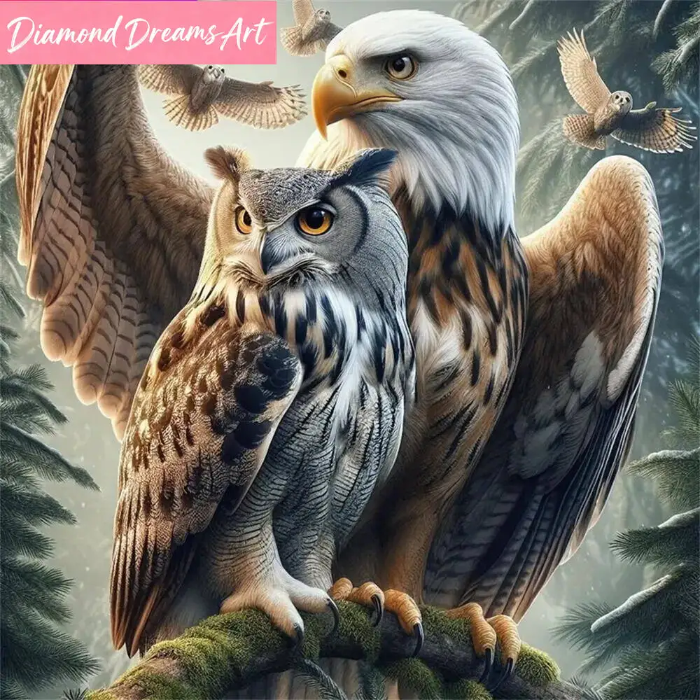 Vollquadratisches Rundes Diamant-Mosaik Eule Tierbild Vogel DIY Diamant-Stickerei Adler Handgemachtes Hobby, Rahmenlos