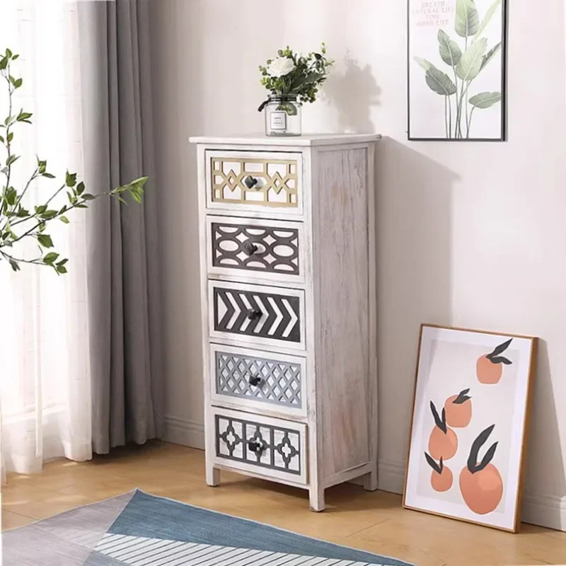 

White solid wood bedside table, multi-layer drawer, retro storage cabinet, simple living room, chest cabinet, American multi-fun