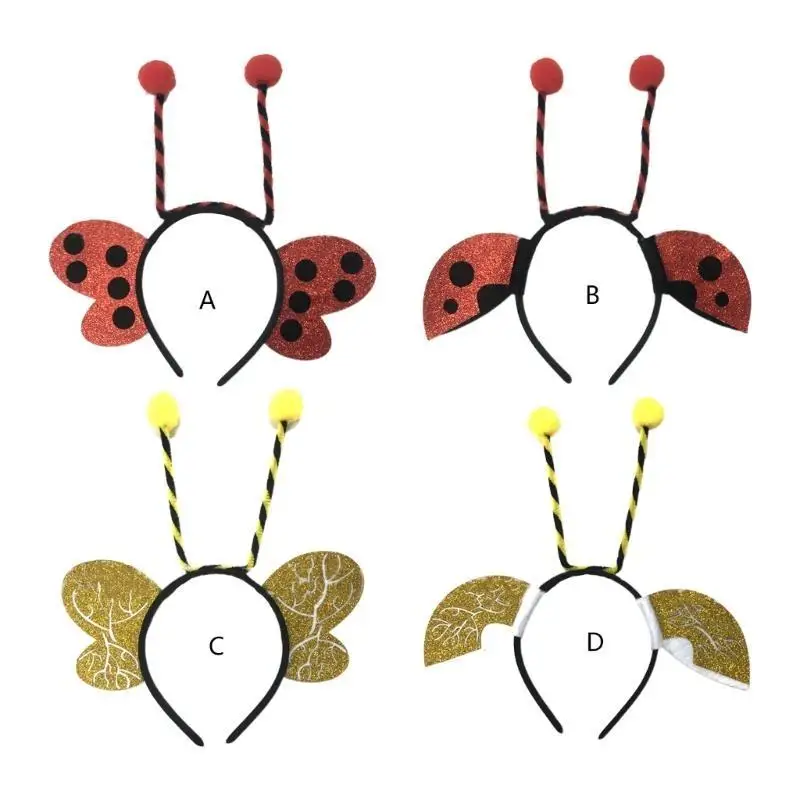 

652F Ladybugs Antenna Headband Woman Students Cosplay Cartoon Antenna Headbands Sequins Christmas Hair Hoop