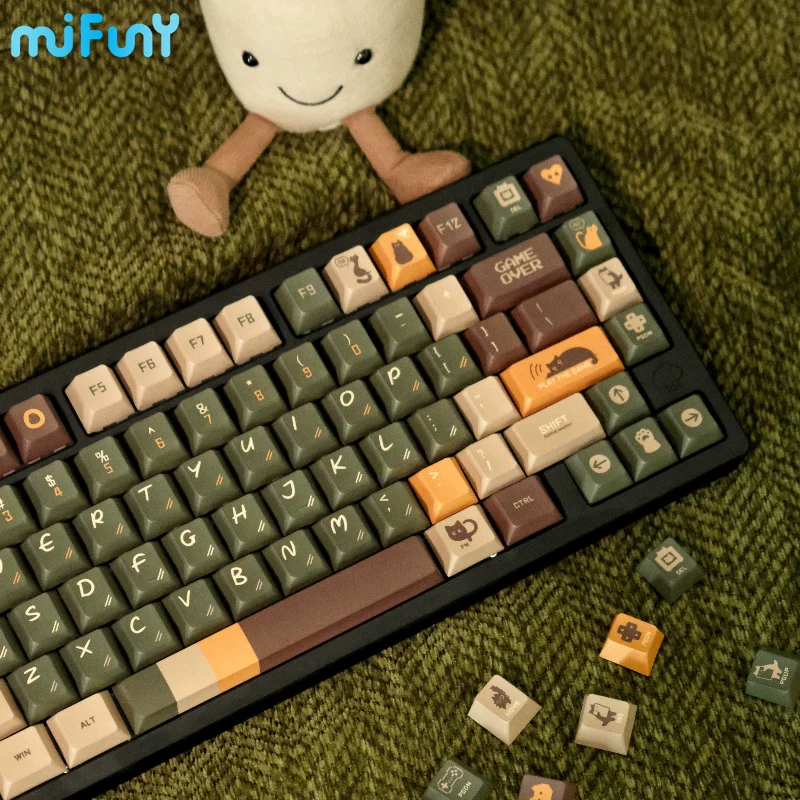 

Mifuny Cute Cat Key Caps Original Custom Retro Keycap PBT Dry Subbed Cherry Profile Ergonomic Keycaps for Mechanical Keyboard