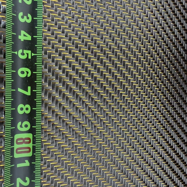 

3k 200g 2x2 twill plain carbon fiber mixed with metal wires, braided with red, blue, purple, and green metal wires