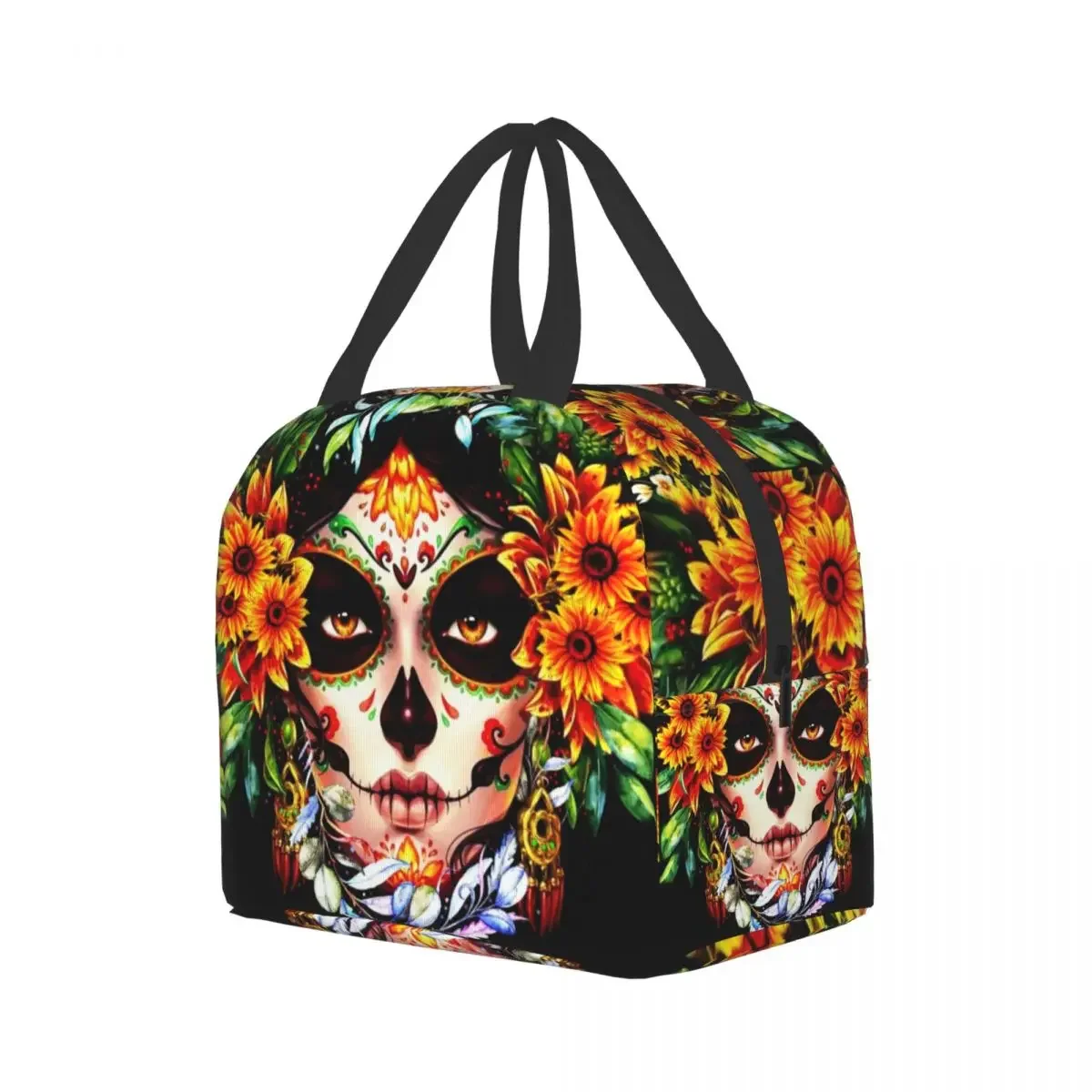 Halloween Catrina Sugar Skull Insulated Lunch Bag for Women Kids School Food Day Of The Dead Cooler Thermal Portable Lunch Box