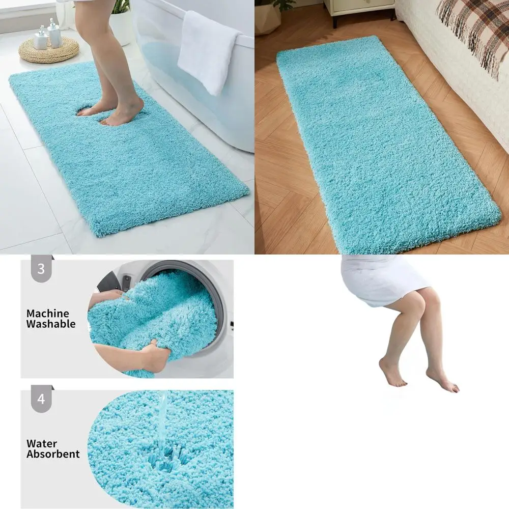 

24x70 Бирюзовый коврик для ванны — нескользящий, плюшевый, моющийся, роскошный коврик для ванны и прикроватной тумбочки