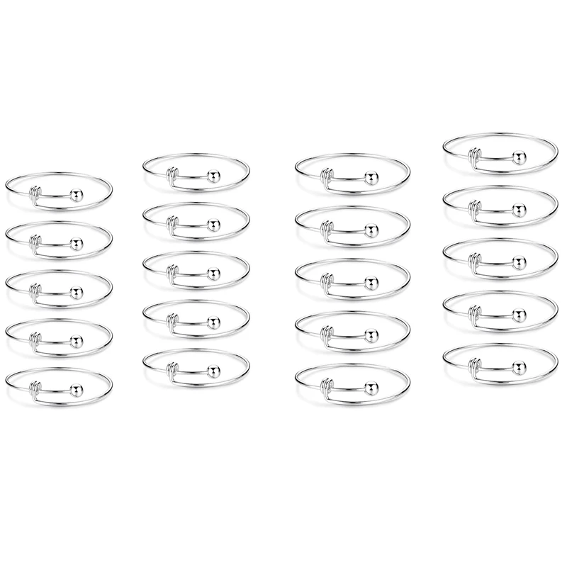 20 Pcs Expandable Bulk Wire Blank Adjustable Bangle Bracelet For DIY Jewelry Making, 2.36 Inch & 2.56 Inch