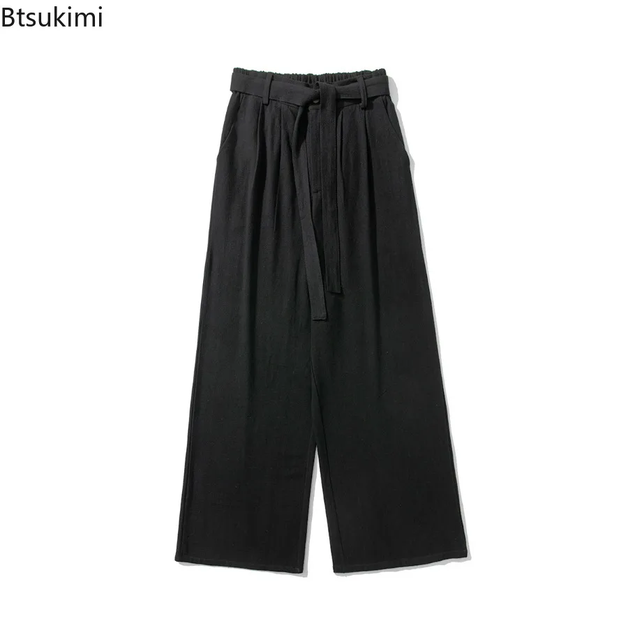 2025 New Chinese Style Men's Cotton Linen Casual Pants Harajuku Vintage Wide Leg Trousers Summer Streetwear Plus Size Men Pants