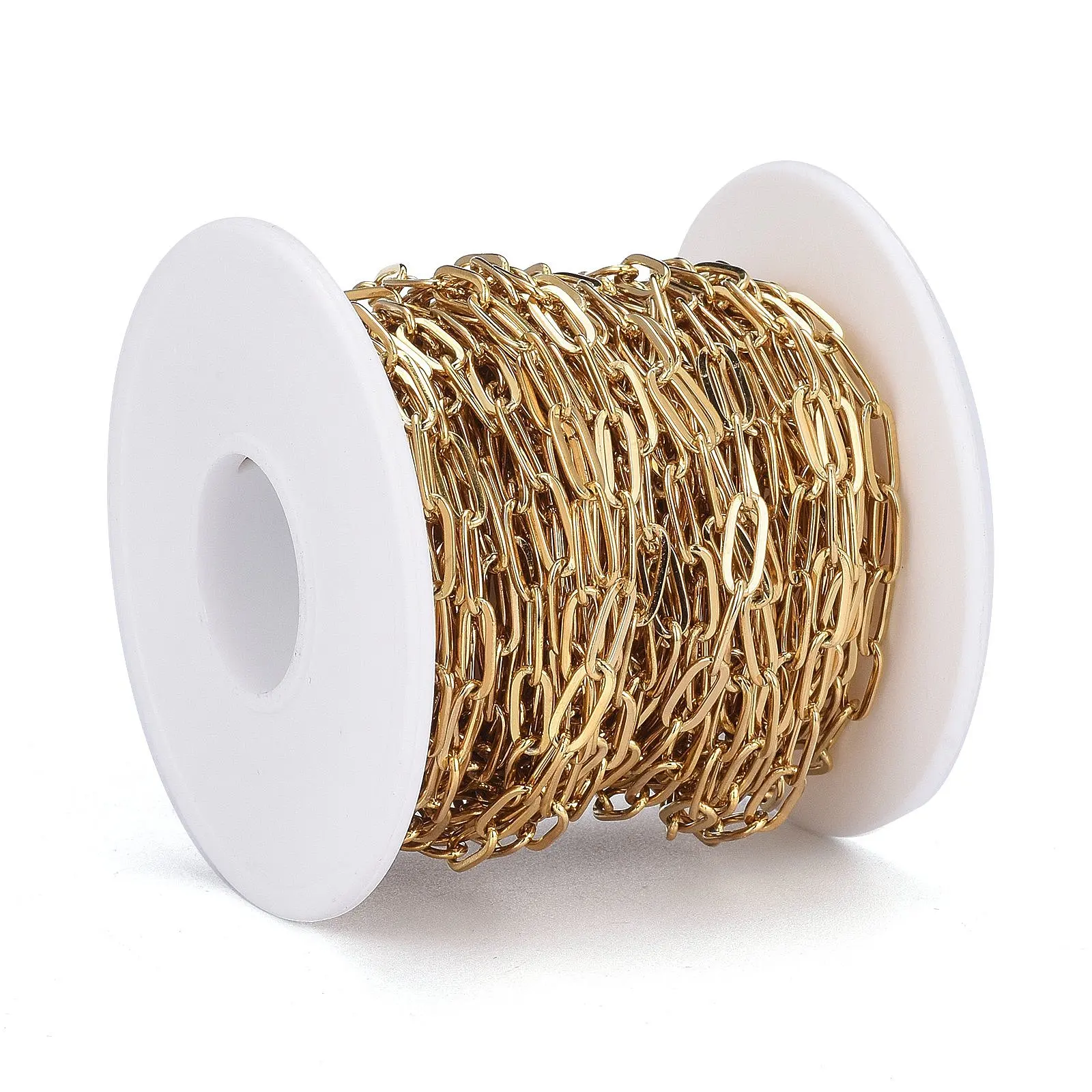 10m/Roll 304 Stainless Steel Cable Chains Soldered Paperclip Drawn Elongated Cable Chains Jewelry Accessories 9.7x4.2x0.9~1mm