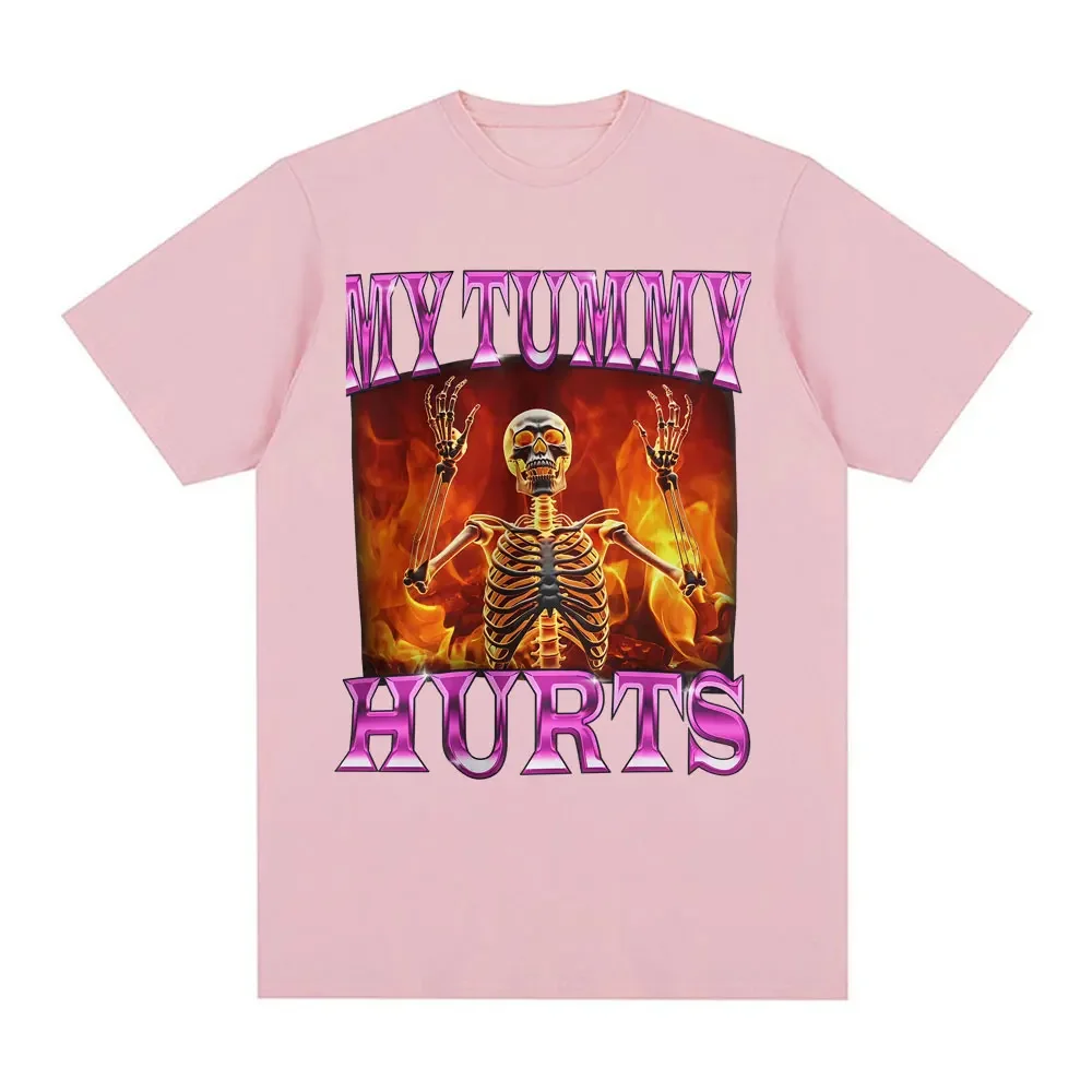 T-shirt divertente scheletro con mal di stomaco per le donne T-shirt comoda estiva gotica alla moda Abbigliamento donna Moda Y2K