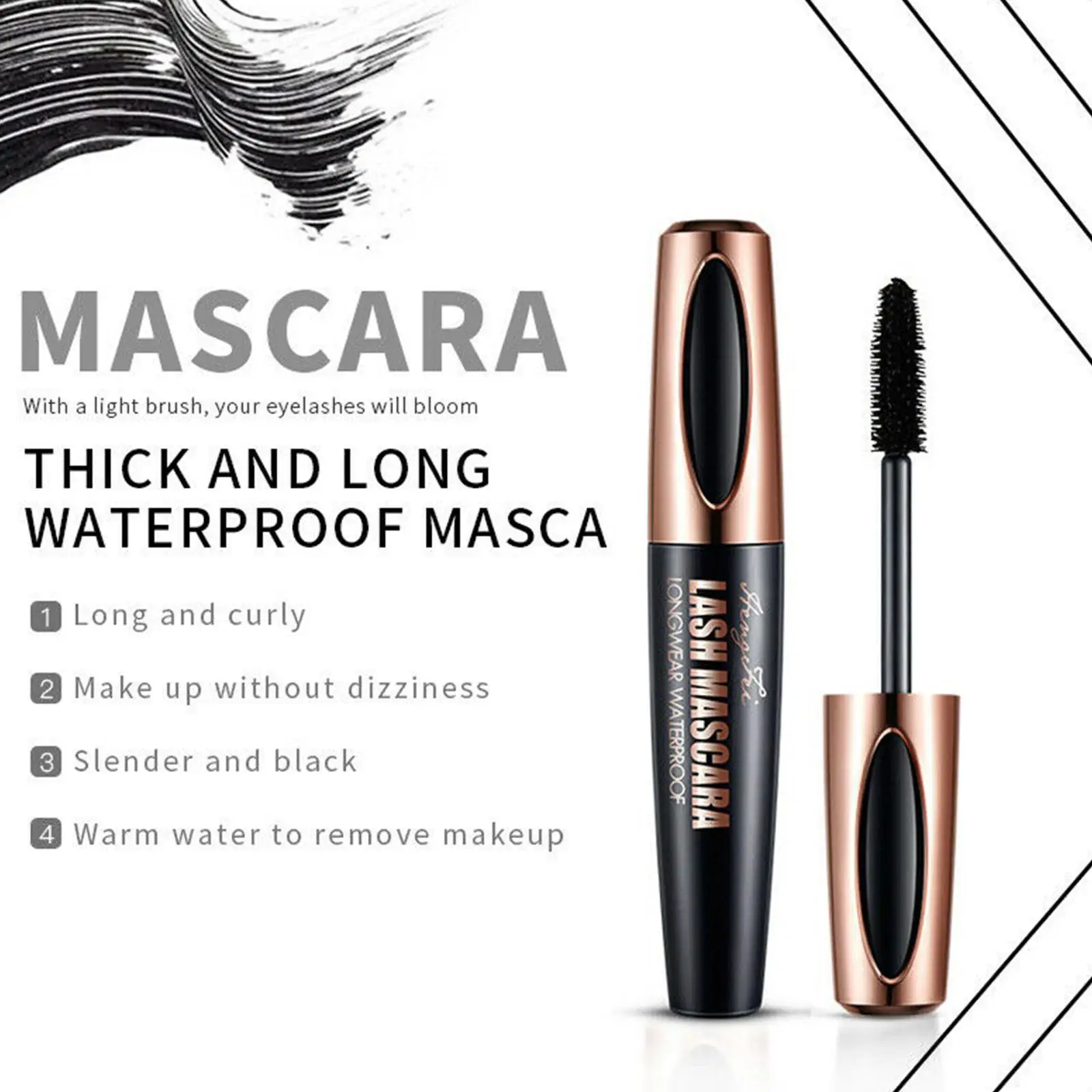 4D Silk Fiber Mascara Waterproof And Easy To Dry Natural Eyelash Makeup Soft Cosmetics Eyelash Long Thick Black Mascara F7J2