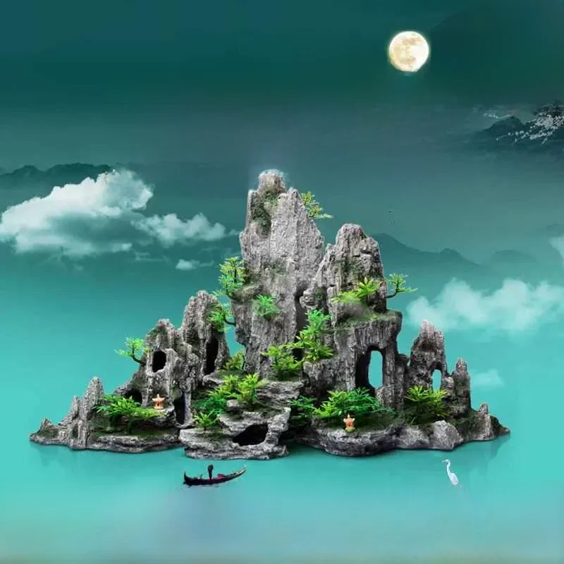 

6080 см аквариумный лак поддельный горный парус водная задница камень маленькие украшения для аквариума полный набор украшений товары для домашних животных