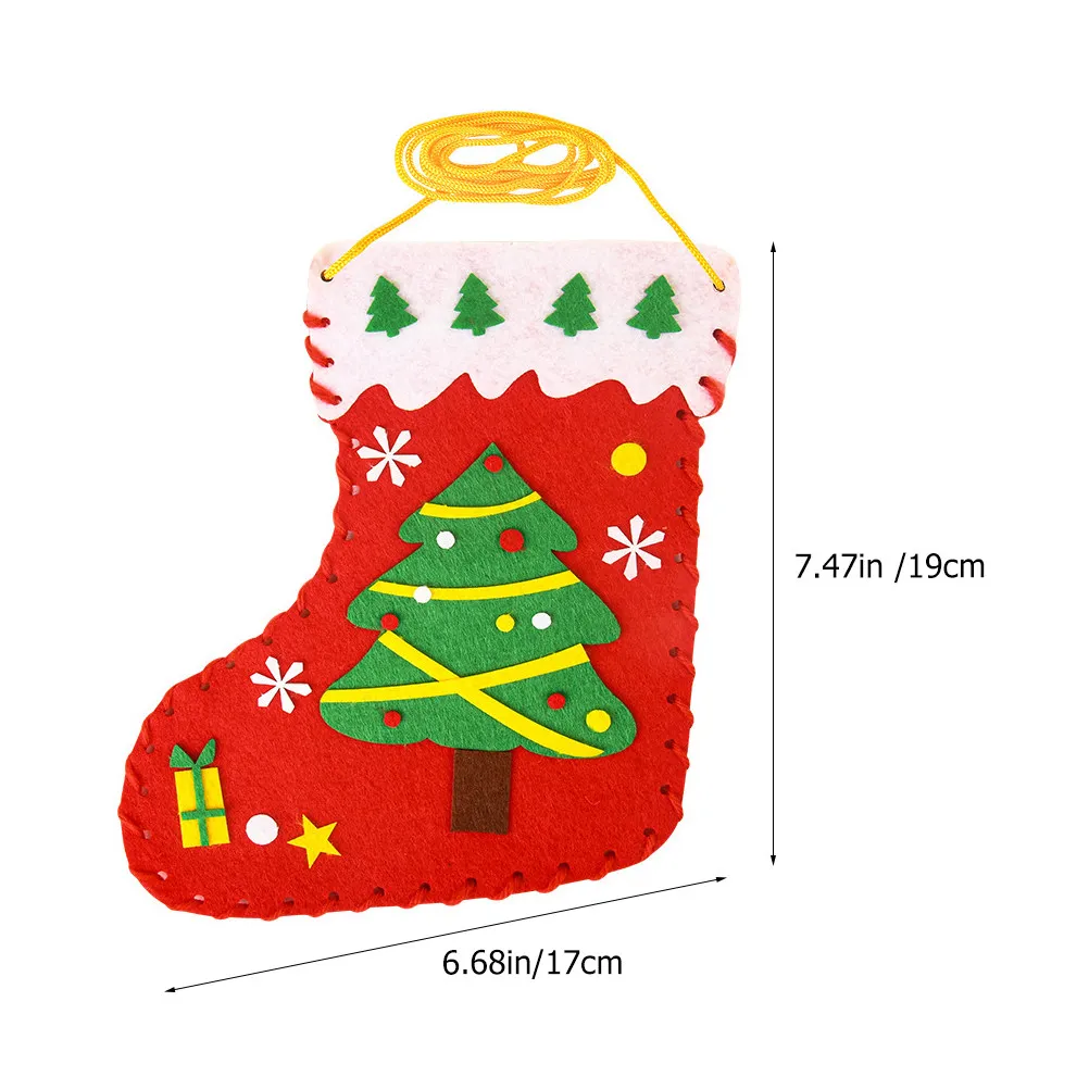 12Pcs Christmas Stocking Sewing Kit Felt Material DIY Craft Set Kids Beginners Hand-Eye Coordination Creativity Development