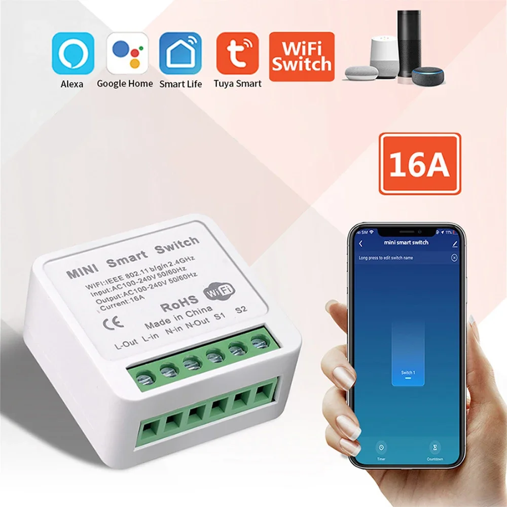 16A Wifi Smart Switch Smart Home Light Switches Module 2 Way Control Work with Tuya Smart Life Alexa Google Home Switch