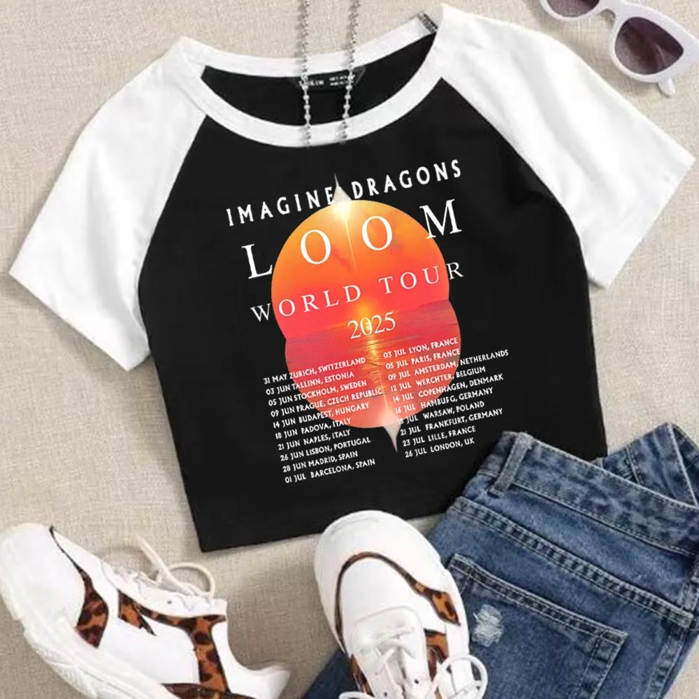

Imagine Dragons Loom Tour 2025 Crop Tops T-Shirt Girls Fashion Women O-Neck Short Sleeve Fans Gift T-shirt