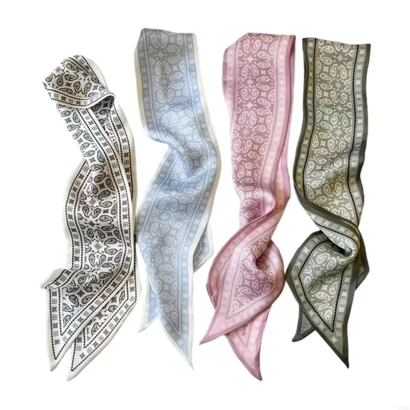 39BC Floral Scarf Neckerchief Skinny Scarf Necktie Vibrant Color Silk Feeling Belt