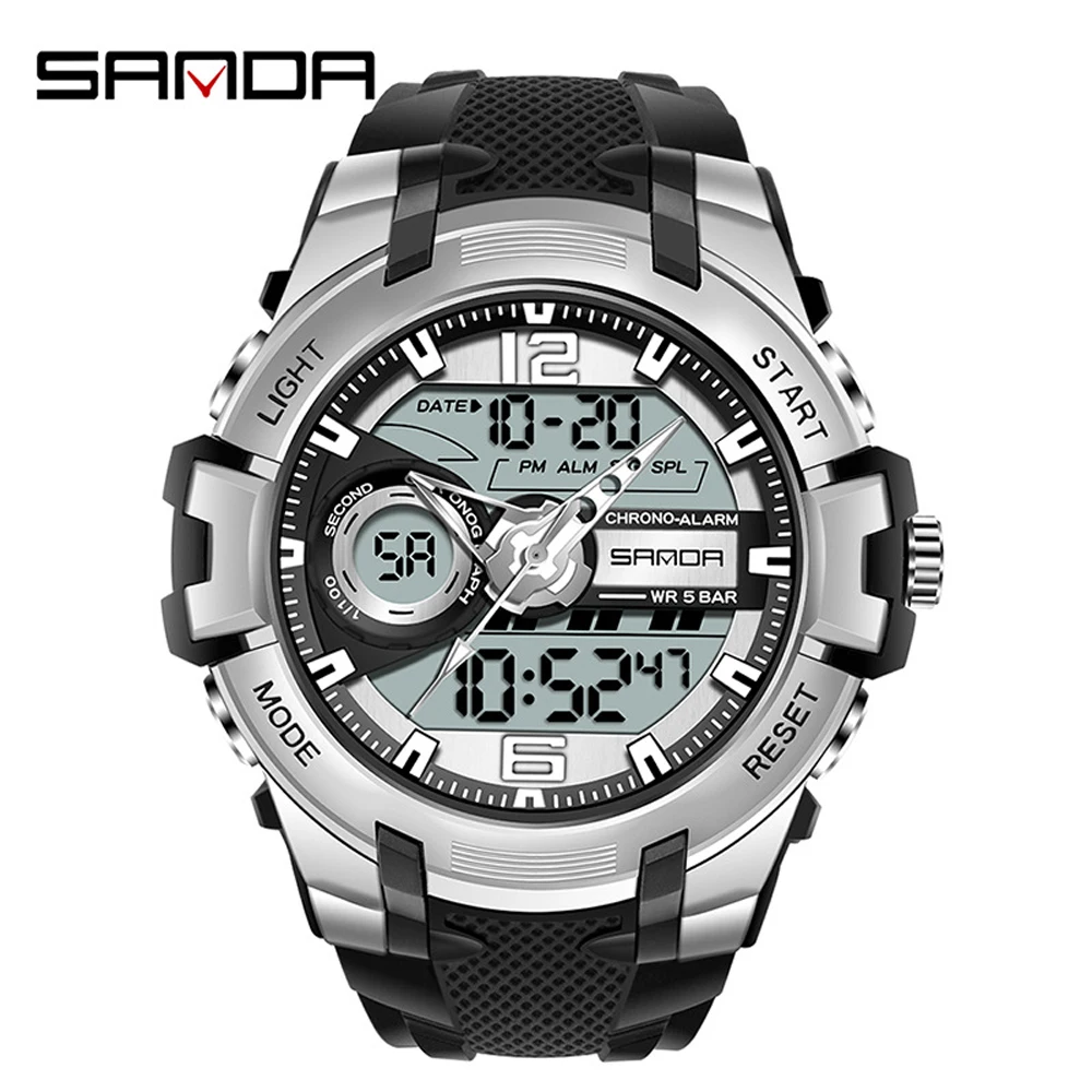 Fashion Sanda Top Luxury Watches Men Military Army Mens Watch Waterproof Sport Wristwatch Dual Display Male Relogio Masculino