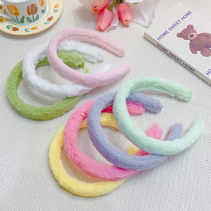 New Colorful Fluffy Hairband For Women Girls Sweet Hair Decorate Headband Plush Hair Hoop Hair Band Fashion Hair Accessories