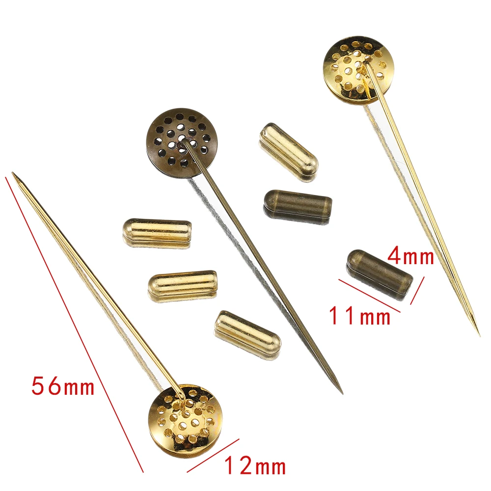 10Pcs 50mm Mesh Flower Tray Brooch Base Pin with Stopper Cap Safety Pins Clip for DIY Jewelry Making Handmade Wedding Brooches