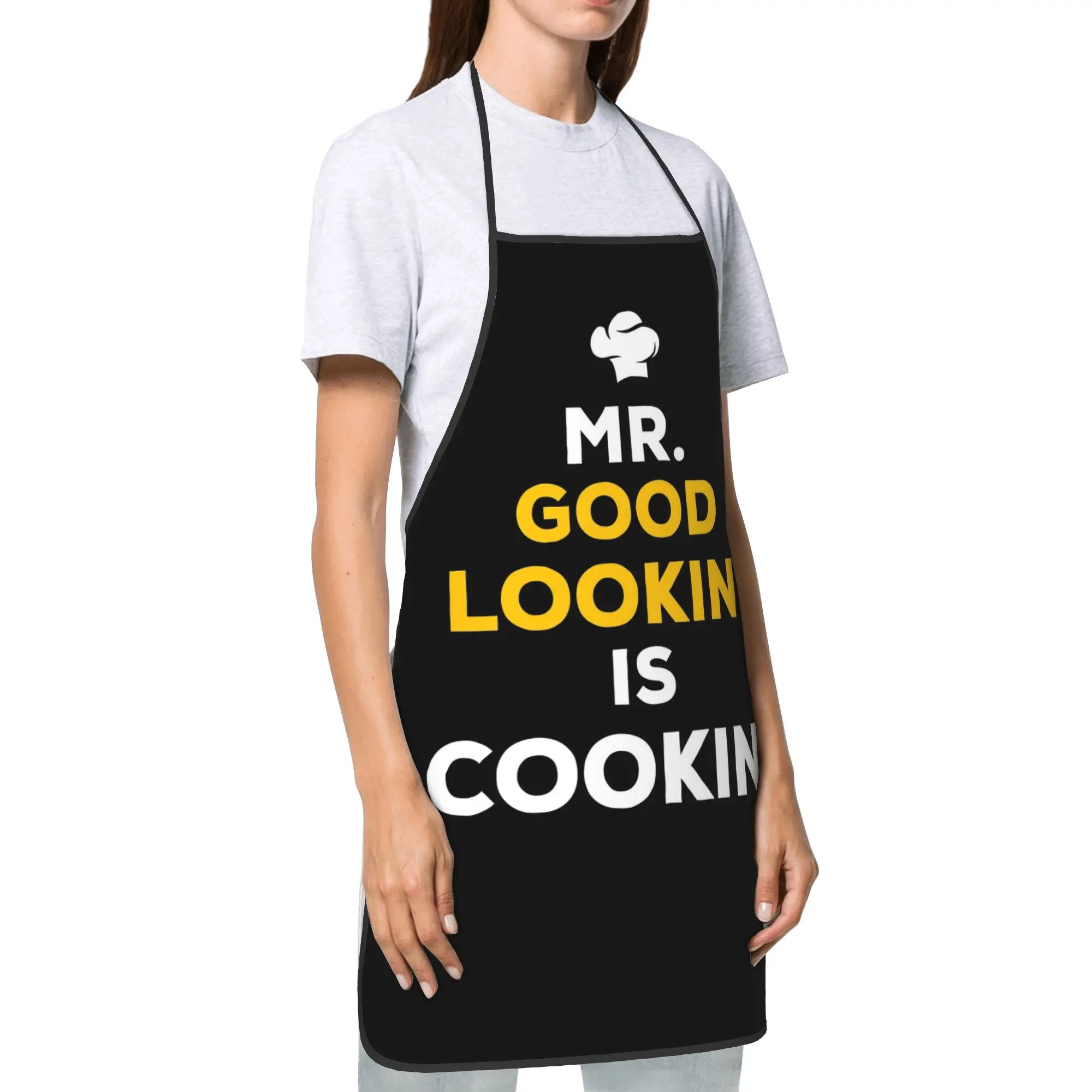 Mr. Good Lookin' Is Cookin' Bib Aprons Waterproof Polyester Funny Chef Father Household Pinafore Male Female Adult Hairstylist