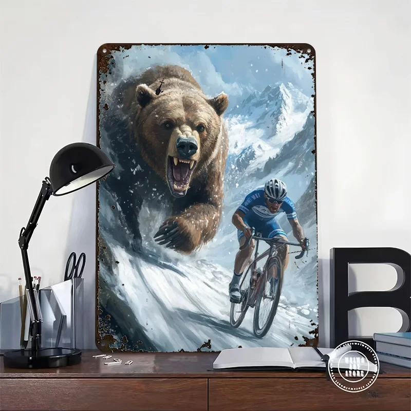 Bear Chase Cycling Poster Customized Vintage Metal Signs Wall Art Retro Tin Plaque for Home Decorations Living Room Wand Deko